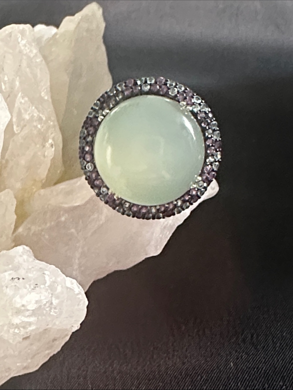 Chalcedony NWOT topaz & amethyst halo ring. Genuine gemstones in 925
